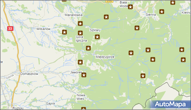 mapa Międzygórze gmina Bystrzyca Kłodzka, Międzygórze gmina Bystrzyca Kłodzka na mapie Targeo