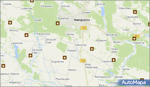 mapa Mieronice gmina Małogoszcz, Mieronice gmina Małogoszcz na mapie Targeo