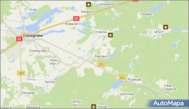 mapa Mierzęcin gmina Dobiegniew, Mierzęcin gmina Dobiegniew na mapie Targeo