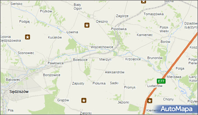 mapa Mierzyn gmina Sędziszów, Mierzyn gmina Sędziszów na mapie Targeo