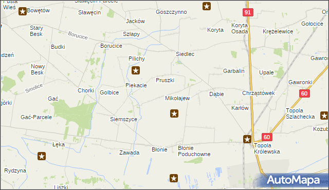 mapa Mikołajew gmina Łęczyca, Mikołajew gmina Łęczyca na mapie Targeo