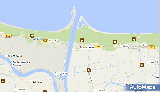 mapa Mikoszewo, Mikoszewo na mapie Targeo