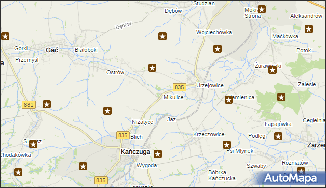 mapa Mikulice gmina Gać, Mikulice gmina Gać na mapie Targeo