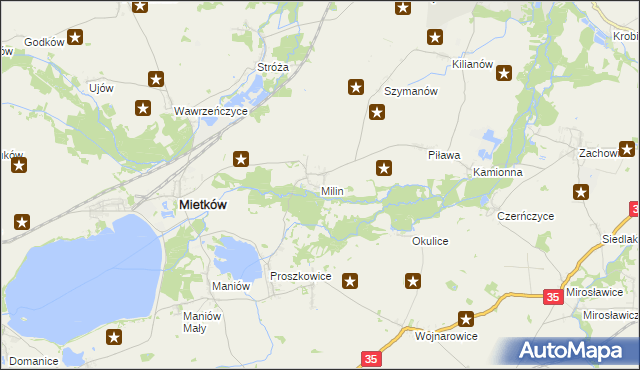 mapa Milin gmina Mietków, Milin gmina Mietków na mapie Targeo