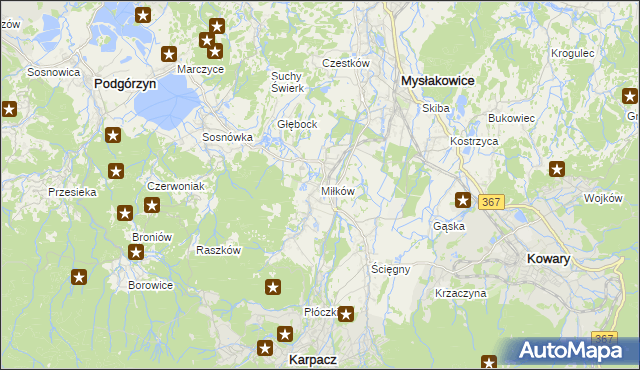 mapa Miłków gmina Podgórzyn, Miłków gmina Podgórzyn na mapie Targeo