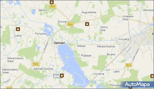 mapa Miłków gmina Siemień, Miłków gmina Siemień na mapie Targeo