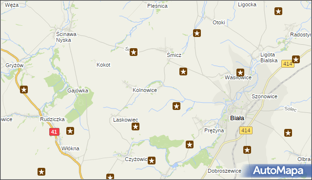 mapa Miłowice gmina Biała, Miłowice gmina Biała na mapie Targeo