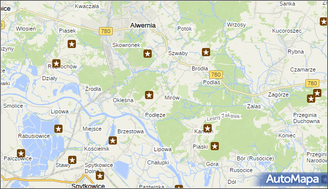 mapa Mirów gmina Alwernia, Mirów gmina Alwernia na mapie Targeo