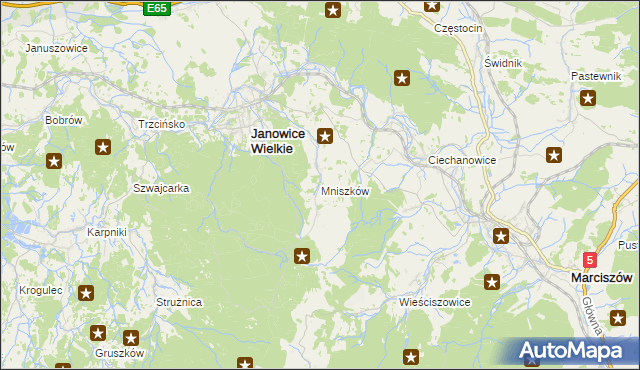 mapa Mniszków gmina Janowice Wielkie, Mniszków gmina Janowice Wielkie na mapie Targeo