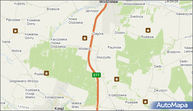 mapa Moczydło gmina Książ Wielki, Moczydło gmina Książ Wielki na mapie Targeo