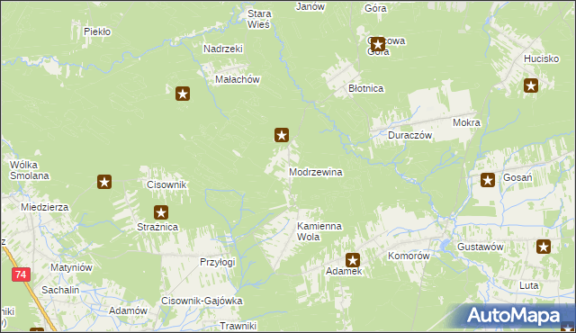 mapa Modrzewina gmina Stąporków, Modrzewina gmina Stąporków na mapie Targeo