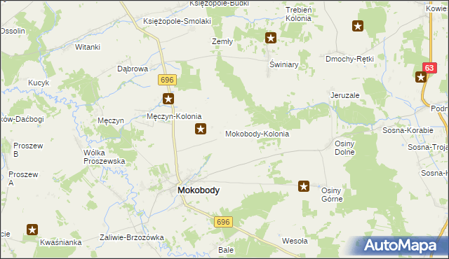 mapa Mokobody-Kolonia, Mokobody-Kolonia na mapie Targeo