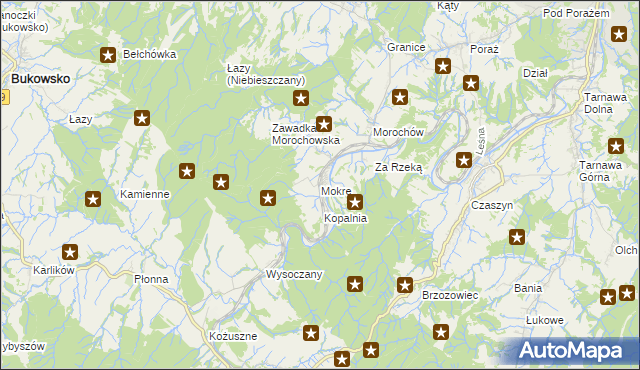 mapa Mokre gmina Zagórz, Mokre gmina Zagórz na mapie Targeo