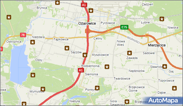 mapa Myszkowice gmina Bobrowniki, Myszkowice gmina Bobrowniki na mapie Targeo