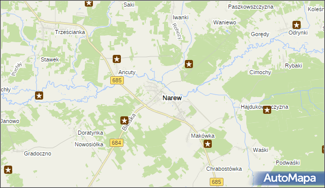 mapa Narew, Narew na mapie Targeo