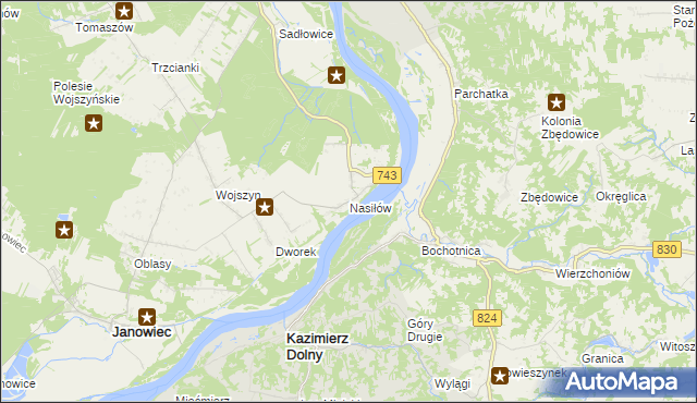 mapa Nasiłów gmina Janowiec, Nasiłów gmina Janowiec na mapie Targeo