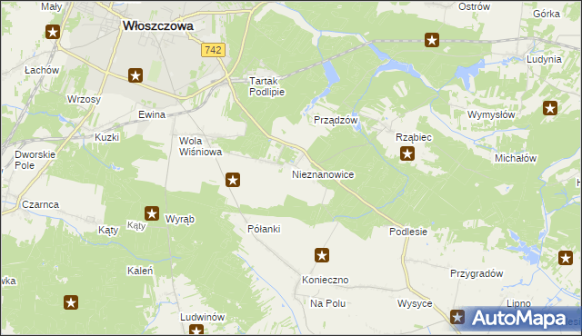 mapa Nieznanowice gmina Włoszczowa, Nieznanowice gmina Włoszczowa na mapie Targeo