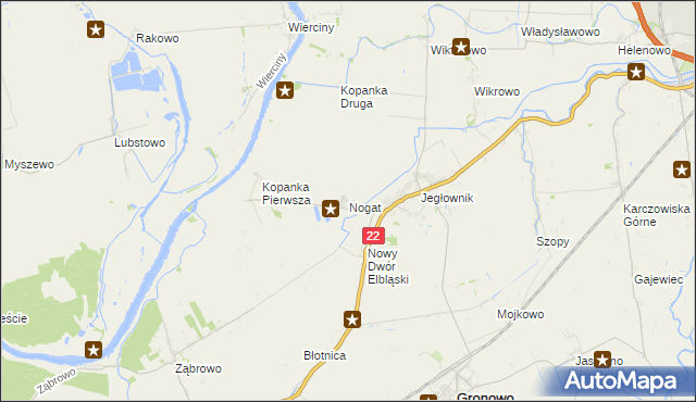 mapa Nogat gmina Gronowo Elbląskie, Nogat gmina Gronowo Elbląskie na mapie Targeo