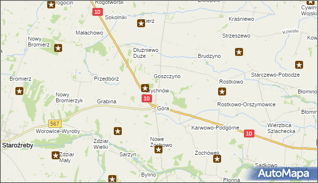 mapa Nowa Góra gmina Staroźreby, Nowa Góra gmina Staroźreby na mapie Targeo