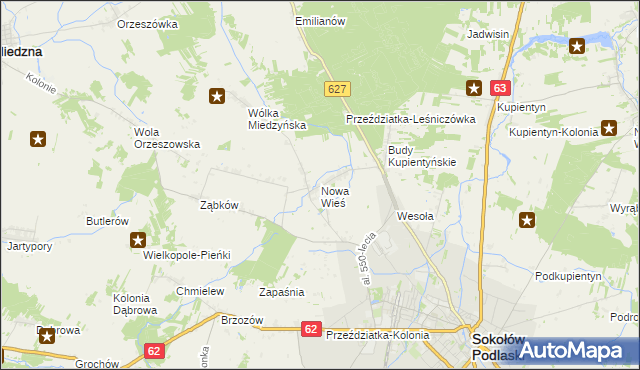 mapa Nowa Wieś gmina Sokołów Podlaski, Nowa Wieś gmina Sokołów Podlaski na mapie Targeo