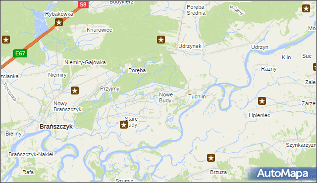 mapa Nowe Budy gmina Brańszczyk, Nowe Budy gmina Brańszczyk na mapie Targeo
