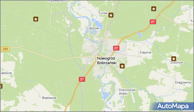mapa Nowogród Bobrzański, Nowogród Bobrzański na mapie Targeo
