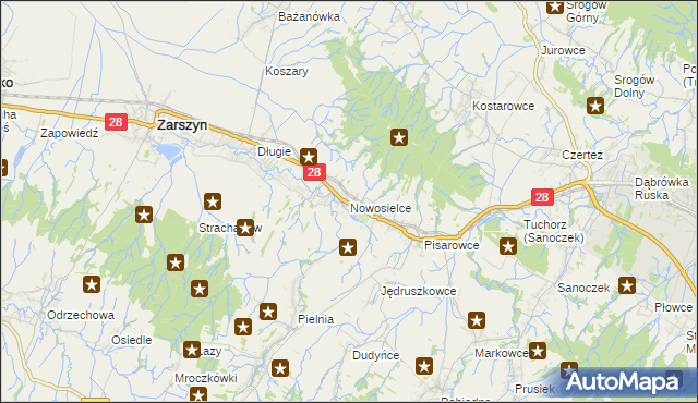 mapa Nowosielce gmina Zarszyn, Nowosielce gmina Zarszyn na mapie Targeo