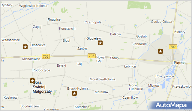 mapa Nowy Gaj gmina Góra Świętej Małgorzaty, Nowy Gaj gmina Góra Świętej Małgorzaty na mapie Targeo