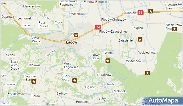 mapa Nowy Staw gmina Łagów, Nowy Staw gmina Łagów na mapie Targeo