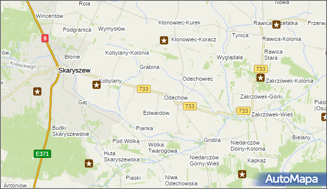 mapa Odechów gmina Skaryszew, Odechów gmina Skaryszew na mapie Targeo