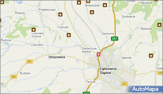 mapa Olbrachcice Wielkie, Olbrachcice Wielkie na mapie Targeo
