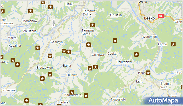 mapa Olchowa gmina Zagórz, Olchowa gmina Zagórz na mapie Targeo