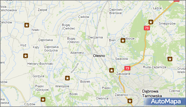 mapa Olesno powiat dąbrowski, Olesno powiat dąbrowski na mapie Targeo