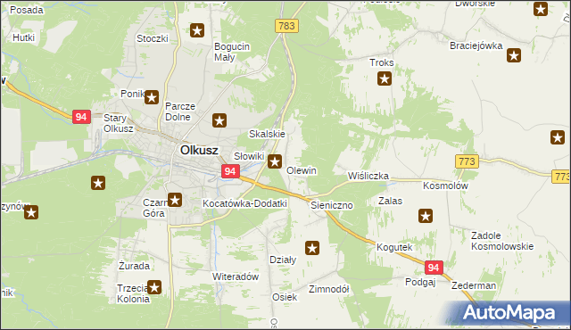 mapa Olewin gmina Olkusz, Olewin gmina Olkusz na mapie Targeo