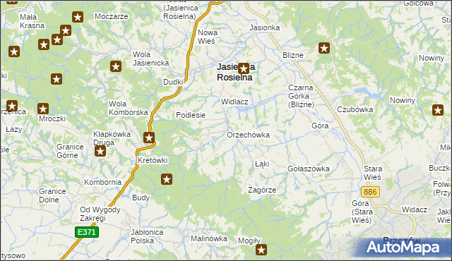 mapa Orzechówka gmina Jasienica Rosielna, Orzechówka gmina Jasienica Rosielna na mapie Targeo