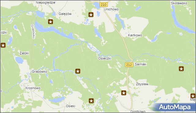 mapa Osieczki gmina Borzytuchom, Osieczki gmina Borzytuchom na mapie Targeo