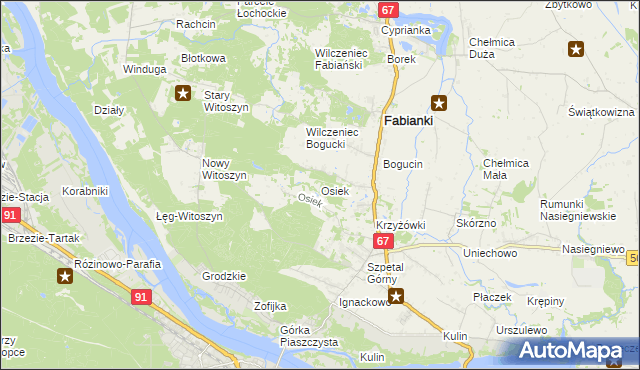 mapa Osiek gmina Fabianki, Osiek gmina Fabianki na mapie Targeo
