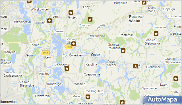 mapa Osiek powiat oświęcimski, Osiek powiat oświęcimski na mapie Targeo