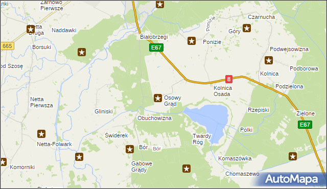 mapa Osowy Grąd, Osowy Grąd na mapie Targeo