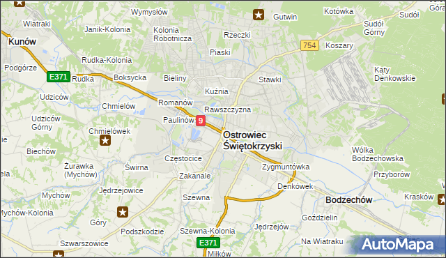 mapa Ostrowiec Świętokrzyski, Ostrowiec Świętokrzyski na mapie Targeo