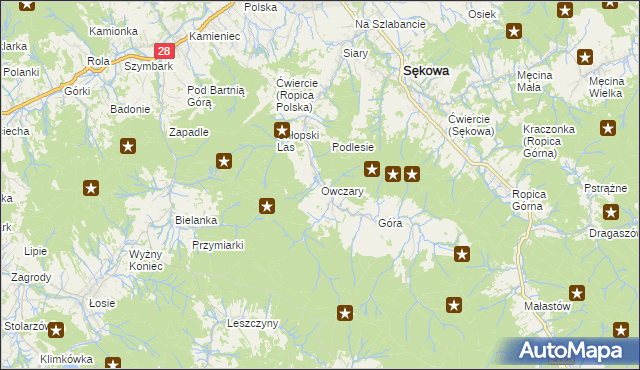 mapa Owczary gmina Sękowa, Owczary gmina Sękowa na mapie Targeo