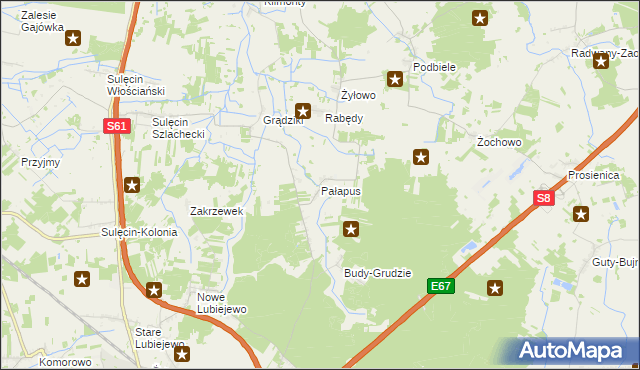 mapa Pałapus gmina Ostrów Mazowiecka, Pałapus gmina Ostrów Mazowiecka na mapie Targeo