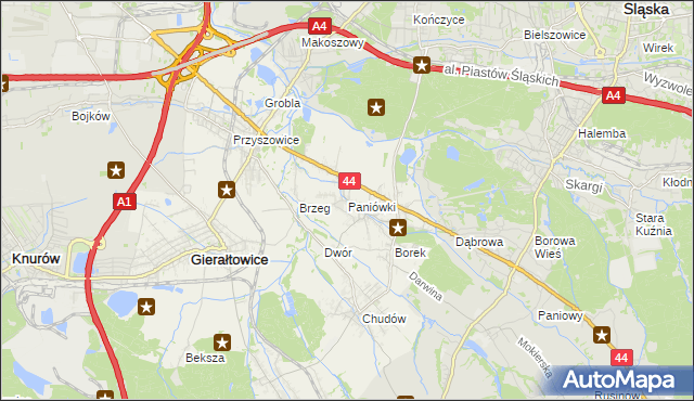 mapa Paniówki, Paniówki na mapie Targeo