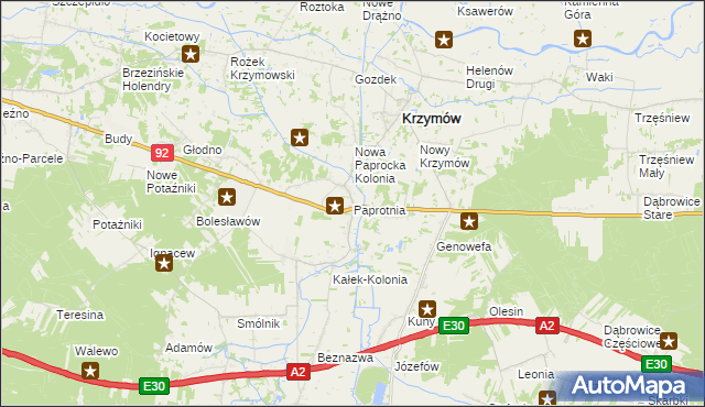 mapa Paprotnia gmina Krzymów, Paprotnia gmina Krzymów na mapie Targeo