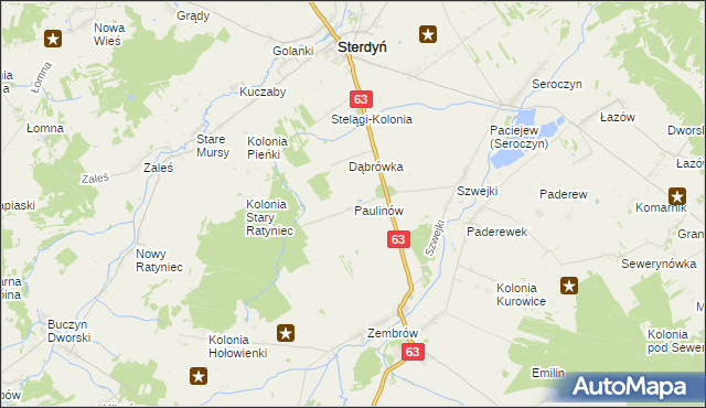 mapa Paulinów gmina Sterdyń, Paulinów gmina Sterdyń na mapie Targeo