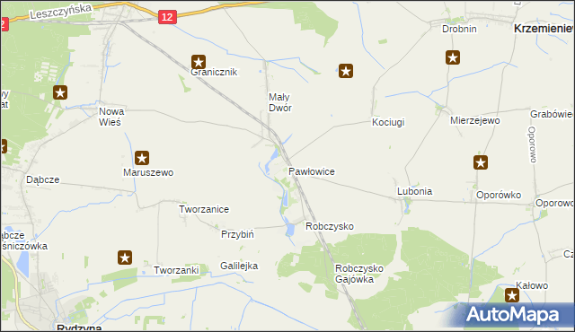 mapa Pawłowice gmina Krzemieniewo, Pawłowice gmina Krzemieniewo na mapie Targeo