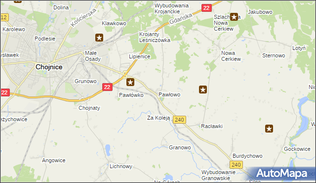 mapa Pawłowo gmina Chojnice, Pawłowo gmina Chojnice na mapie Targeo