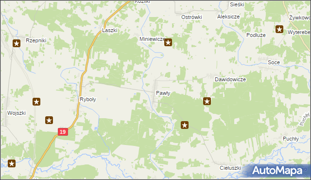 mapa Pawły gmina Zabłudów, Pawły gmina Zabłudów na mapie Targeo