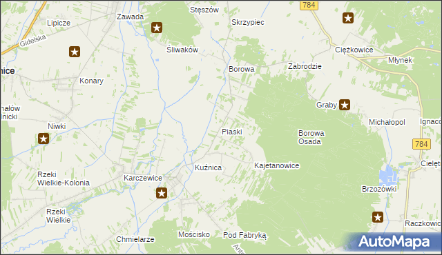 mapa Piaski gmina Gidle, Piaski gmina Gidle na mapie Targeo