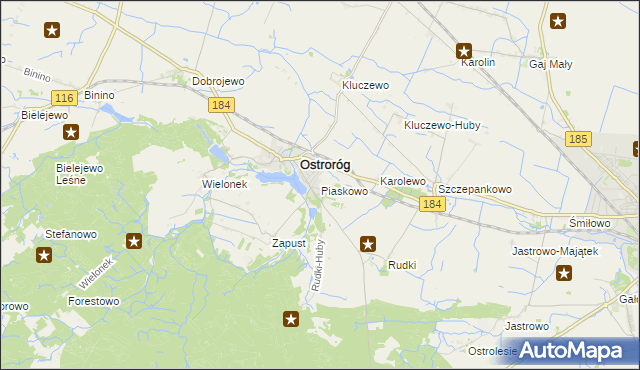 mapa Piaskowo gmina Ostroróg, Piaskowo gmina Ostroróg na mapie Targeo